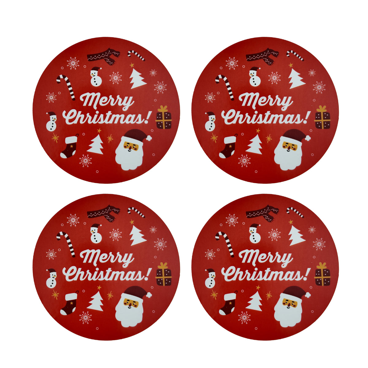 Packaging Wise 6 cm round “Merry Christmas” sticker with Santa and winter icons — joyful seasonal label ideal for festive gift wrapping and product packaging.
