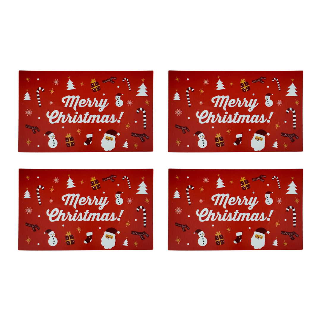 Packaging Wise 6×10 cm rectangular “Merry Christmas” sticker with Santa and snow-themed icons — vibrant festive label for gift packaging and seasonal branding.
