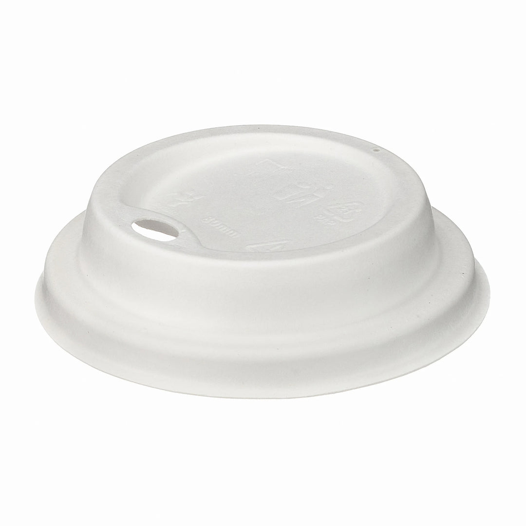 Packaging Wise 8 oz bagasse coffee cup lid — eco-friendly compostable lid made from sugarcane fiber, perfect for hot drinks and sustainable takeaway service.
