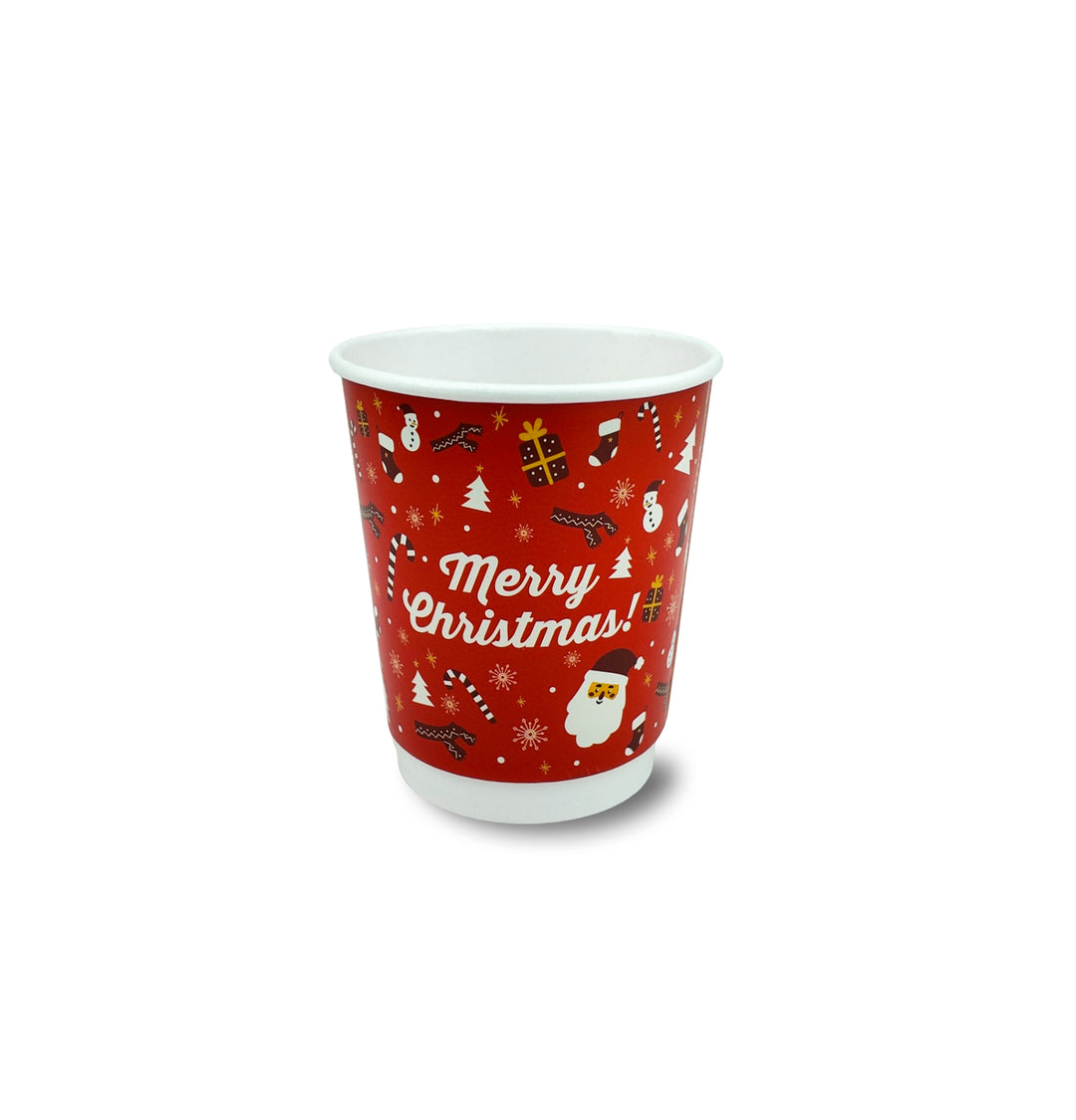 Packaging Wise 8oz Christmas double wall hot cup — cheerful, insulated paper cup designed to serve festive hot drinks with warmth and joy.
