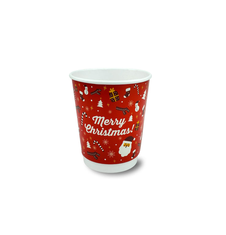 Packaging Wise 8oz Christmas double wall hot cup — cheerful, insulated paper cup designed to serve festive hot drinks with warmth and joy.
