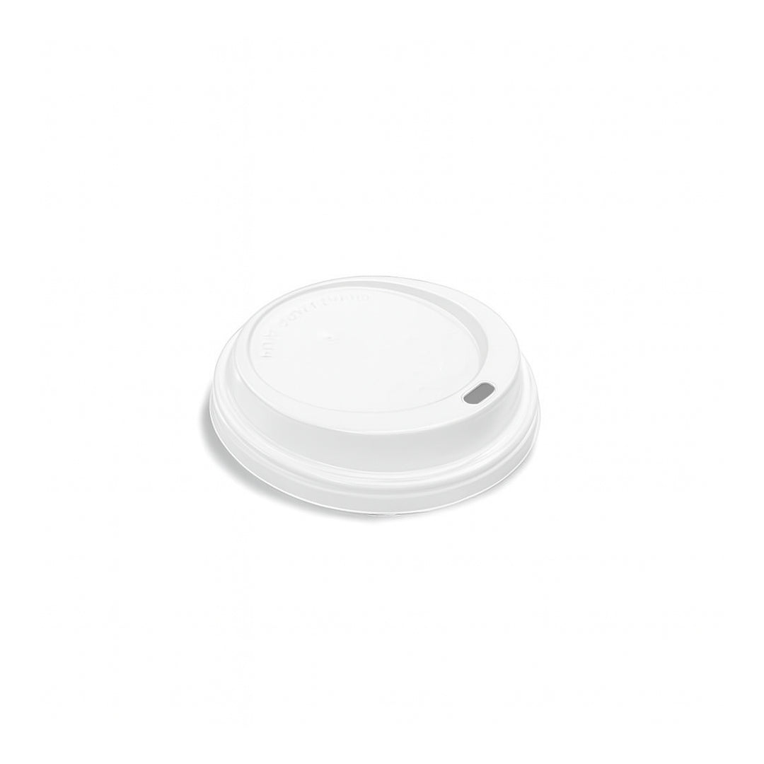 Packaging Wise 8oz white coffee cup lid — heat-resistant and secure lid for hot beverages, preventing spills and maintaining drink temperature. Perfect for takeaway coffee, tea, and espresso drinks.