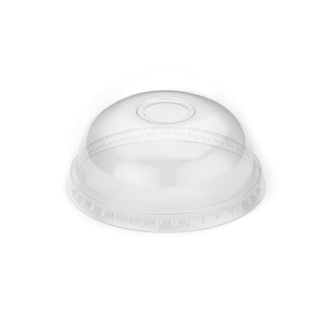 Packaging Wise 9 oz RPET dome cup lid — clear, recyclable lid designed for smoothies, desserts, and takeaway beverages, providing secure and stylish presentation.
