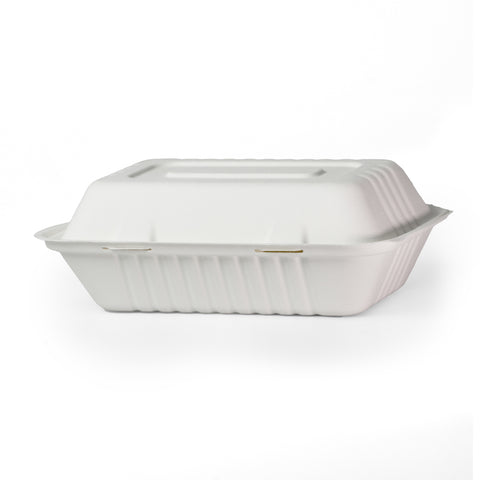 9" x 6" White Bagasse Clamshell Box (1 x 250)