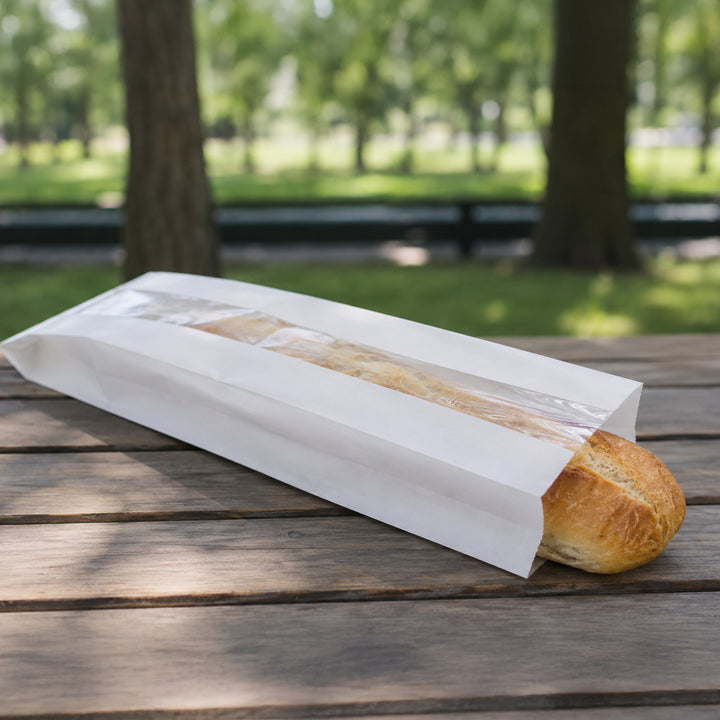 4″ x 6″ x 14″ White Paper Film-Front Window Baguette Bags (1 x 1,000)