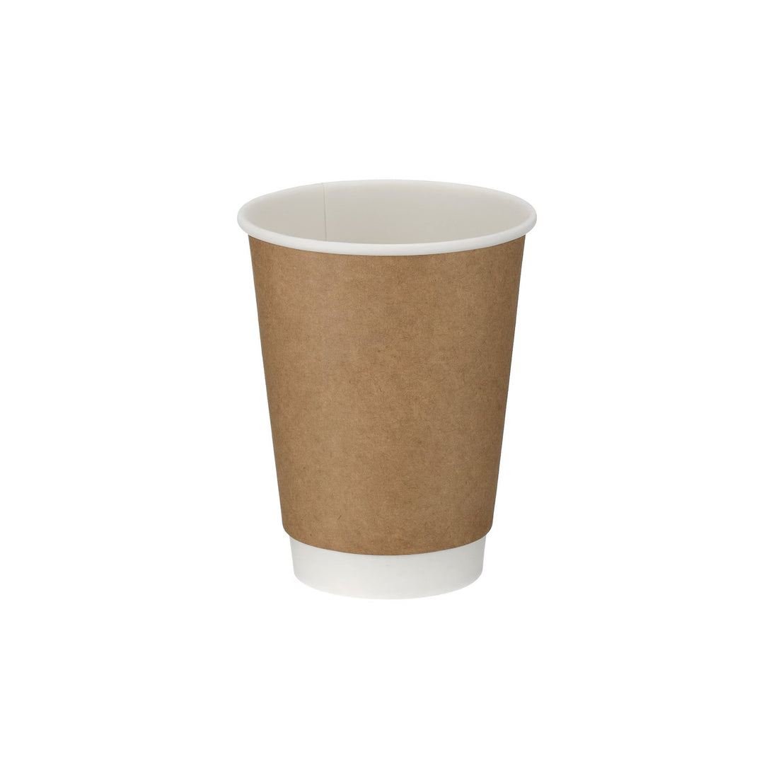 Packaging Wise 12 oz brown double wall coffee cup — large size insulated hot drink cup, ideal for takeaway coffee and tea; pack of 500.