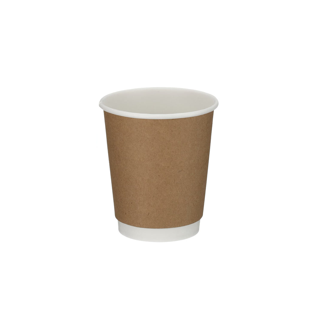 Packaging Wise 8 oz brown double wall coffee cup — medium size insulated hot drink cup, ideal for takeaway coffee and tea; pack of 500.