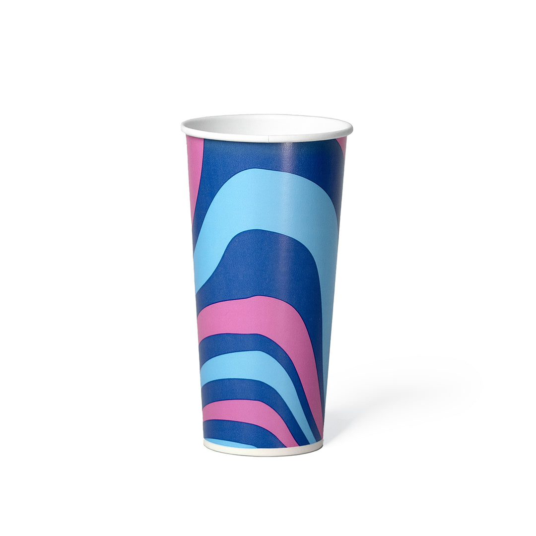 Packaging Wise 22oz patterned cold cup — bold, dynamic design, sold as 1 pack of 1000 pieces. Ideal for serving large cold beverages at festivals, events, and coffee shops. Order now!