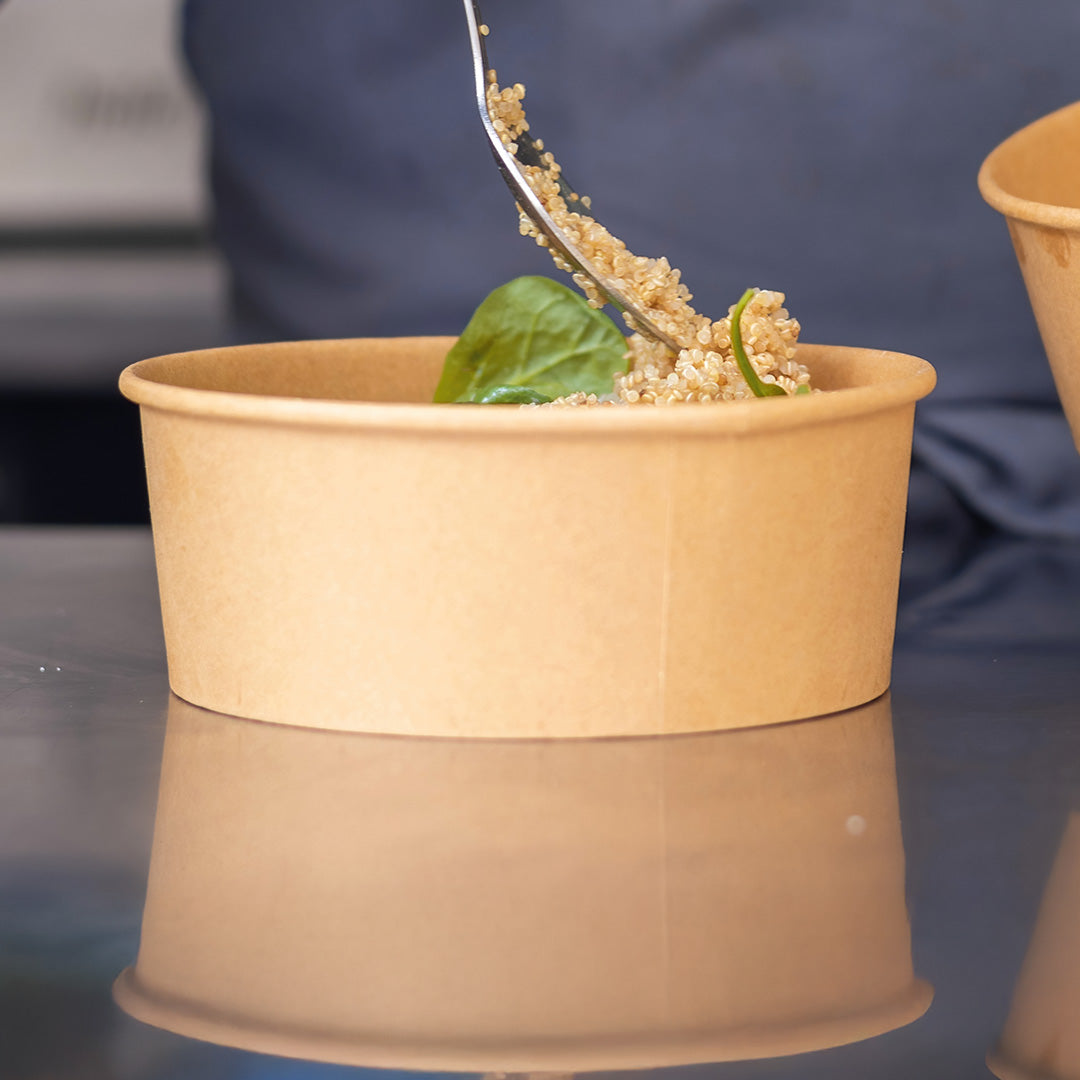 500ml brown kraft round salad bowl – open view
