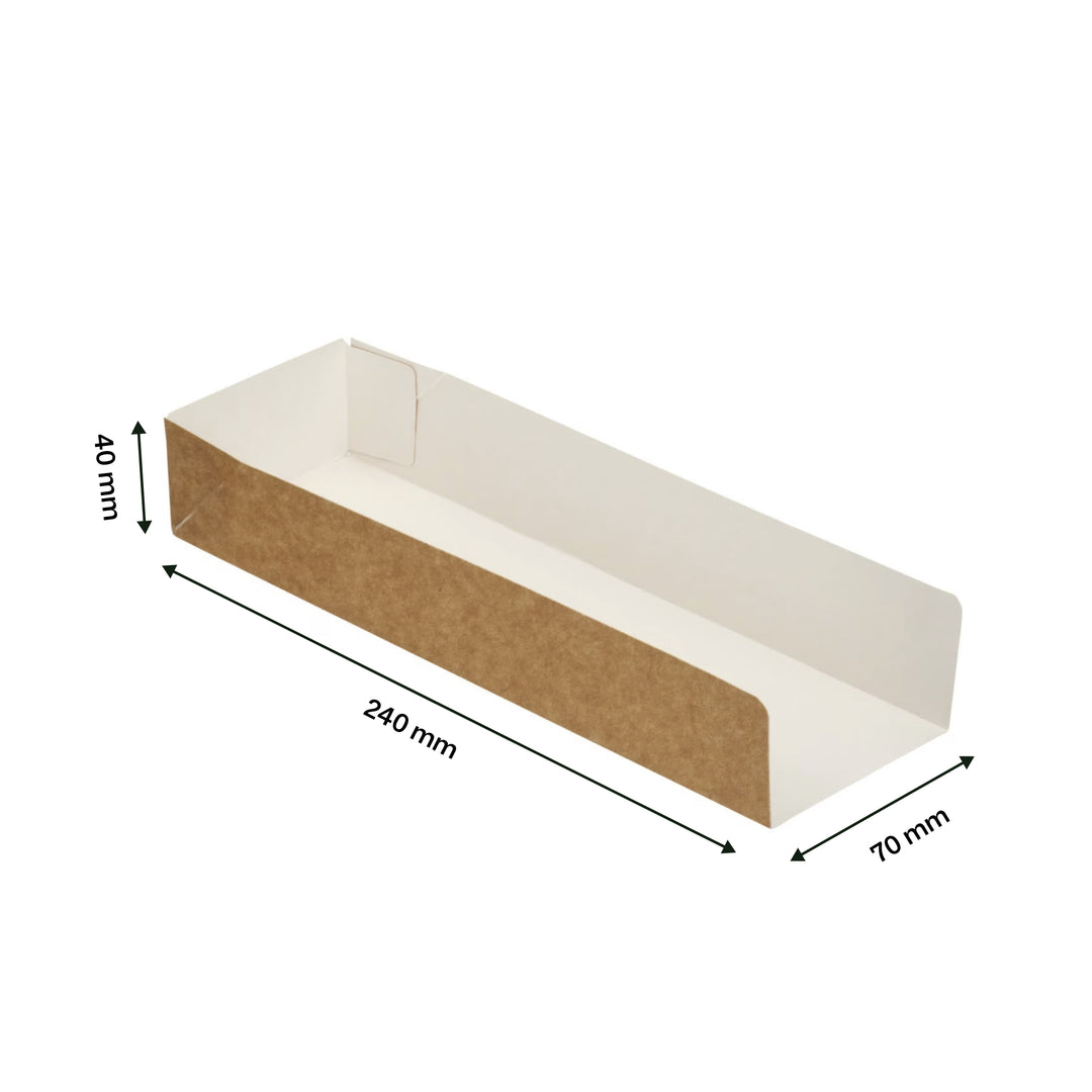 240mm x 70mm x 40mm Brown Kraft Hot Dog Food Tray (1 x 500)