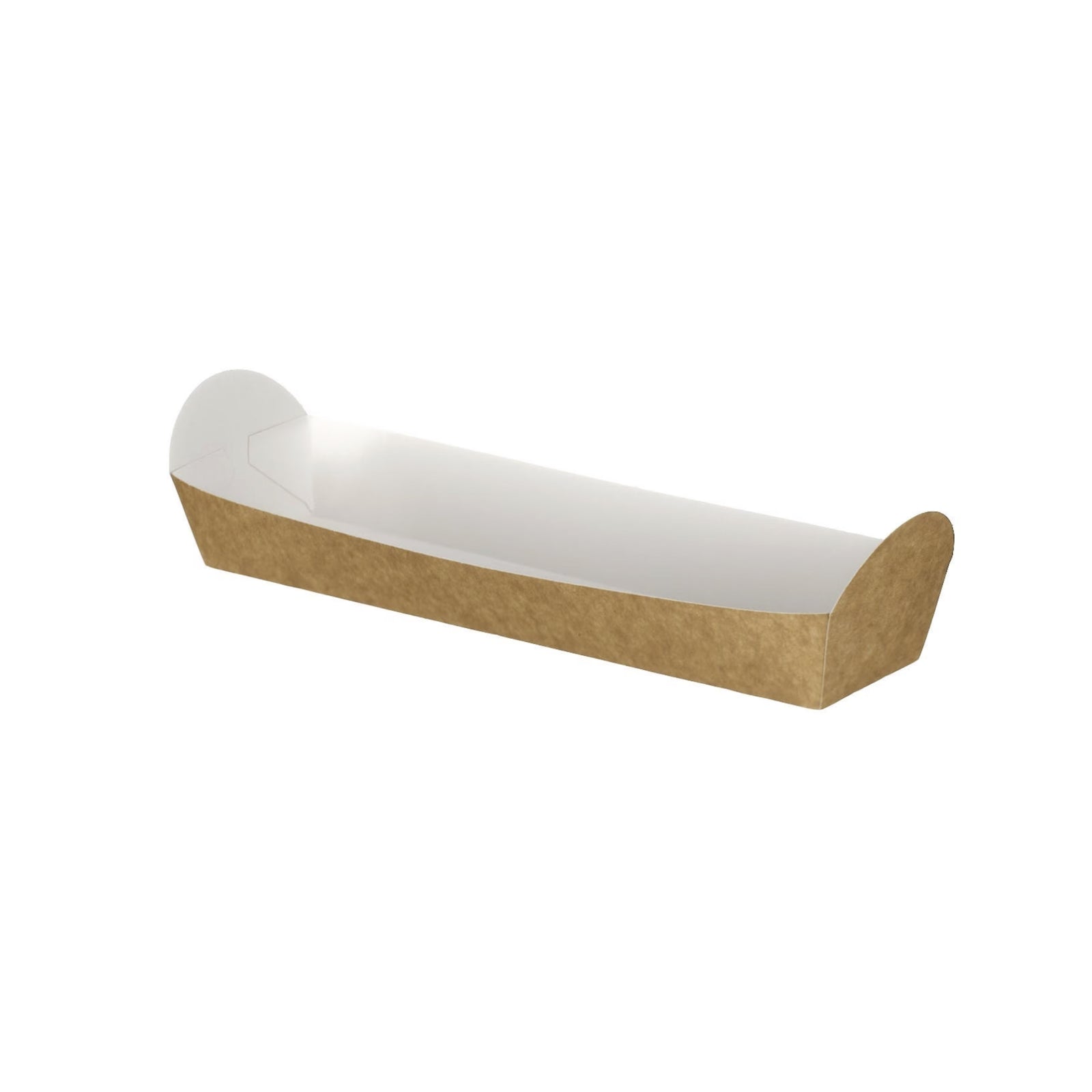 Brown kraft baguette food tray – front view