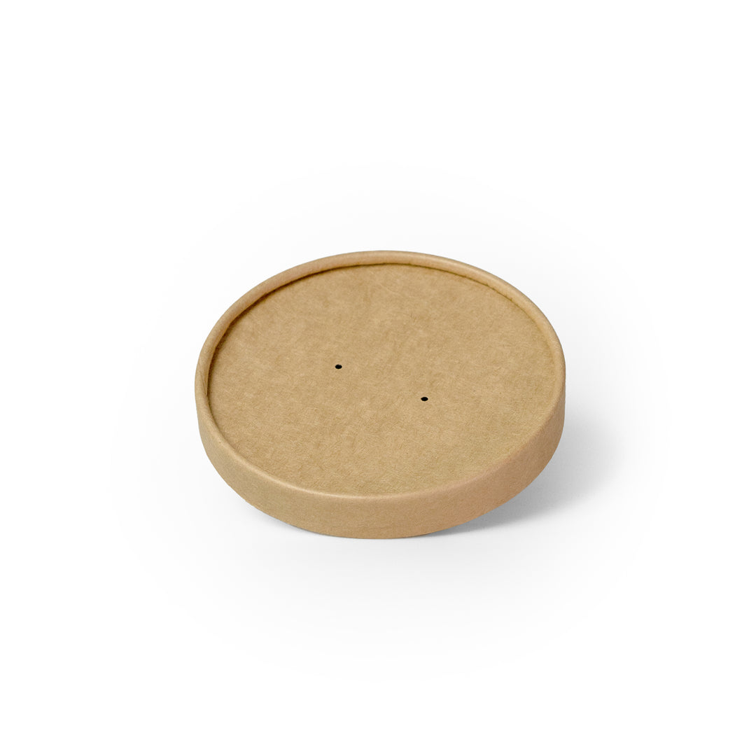 Packaging Wise 26-32oz kraft paper lid — durable, eco-friendly and compostable, perfect fit for tall food bowls and takeaway containers, pack of 500. Ideal for secure and sustainable food packaging solutions.
