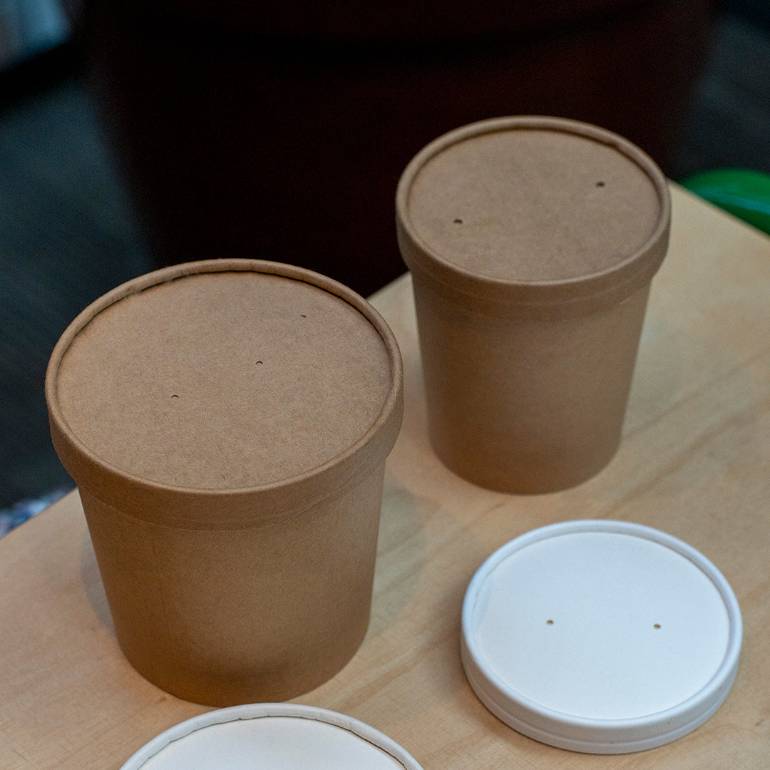 Brown kraft lid for 26oz and 32oz soup cups – top view