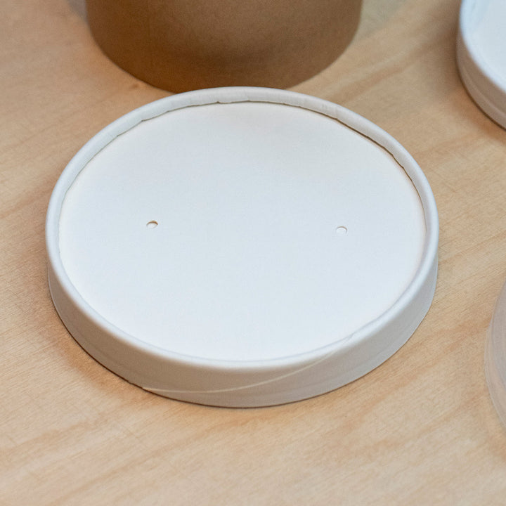 8oz/12oz - 90⌀ White Paper Heavy Duty Soup Cup Lid (1 x 500)