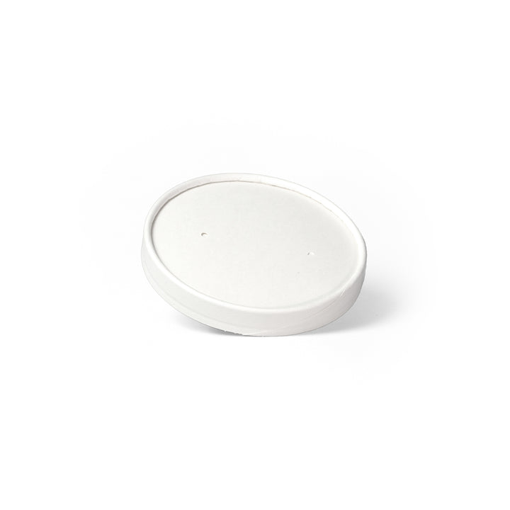 Packaging Wise 26-32oz white paper lid — durable and compostable, designed for tall food bowls, pack of 500. Ideal for secure takeaway, prevents spills and keeps food fresh.
