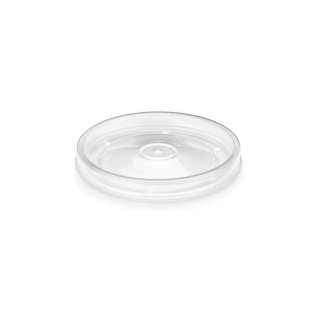 Packaging Wise 9 oz clear PET flat cup lid — sturdy, crystal-clear lid ideal for cold drinks, smoothies, and juices; fits securely and prevents spills; pack of 1000.
