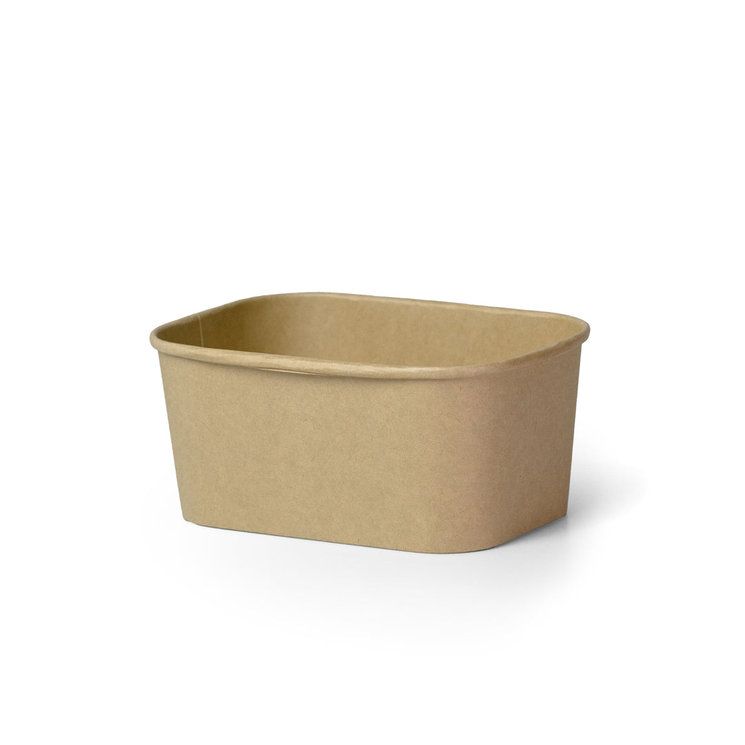 Packaging Wise 1000 ml rectangular kraft food bowl — large eco-friendly container ideal for salads, poke bowls, pasta, or main dishes, made from sturdy natural kraft paper, pack of 300.
