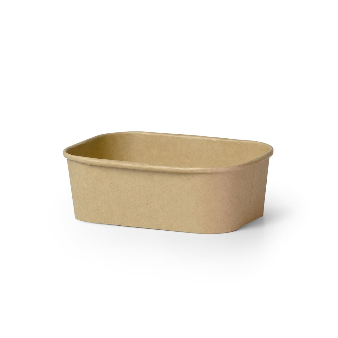 Packaging Wise 500 ml rectangular kraft food bowl — eco-friendly takeaway container ideal for salads, noodles, pasta, or rice dishes, sturdy natural kraft paper, pack of 300.
