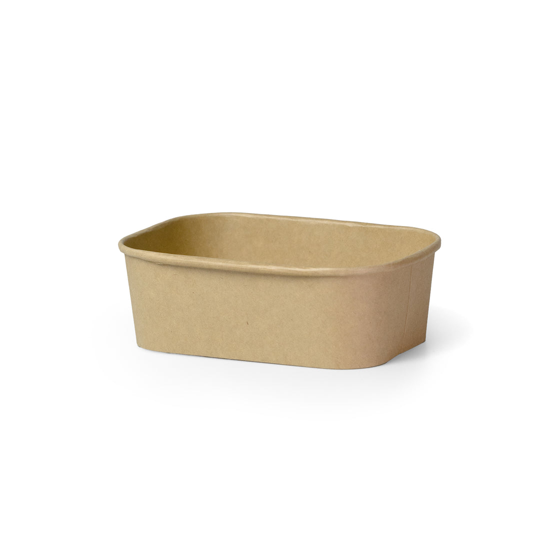 Packaging Wise 750 ml rectangular kraft food bowl — sturdy eco-friendly container perfect for hearty meals, salads, pasta, rice or grain dishes, made from natural kraft paper, pack of 300.
