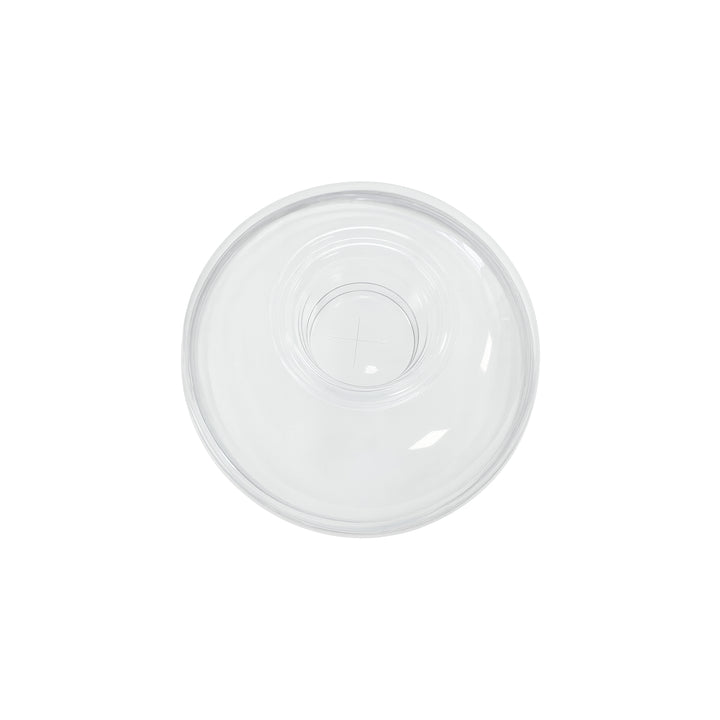 Top view of Packaging Wise RPET dome lid with straw hole and cross cut — versatile, eco-friendly lid suitable for smoothies, iced coffees, and cold beverages.