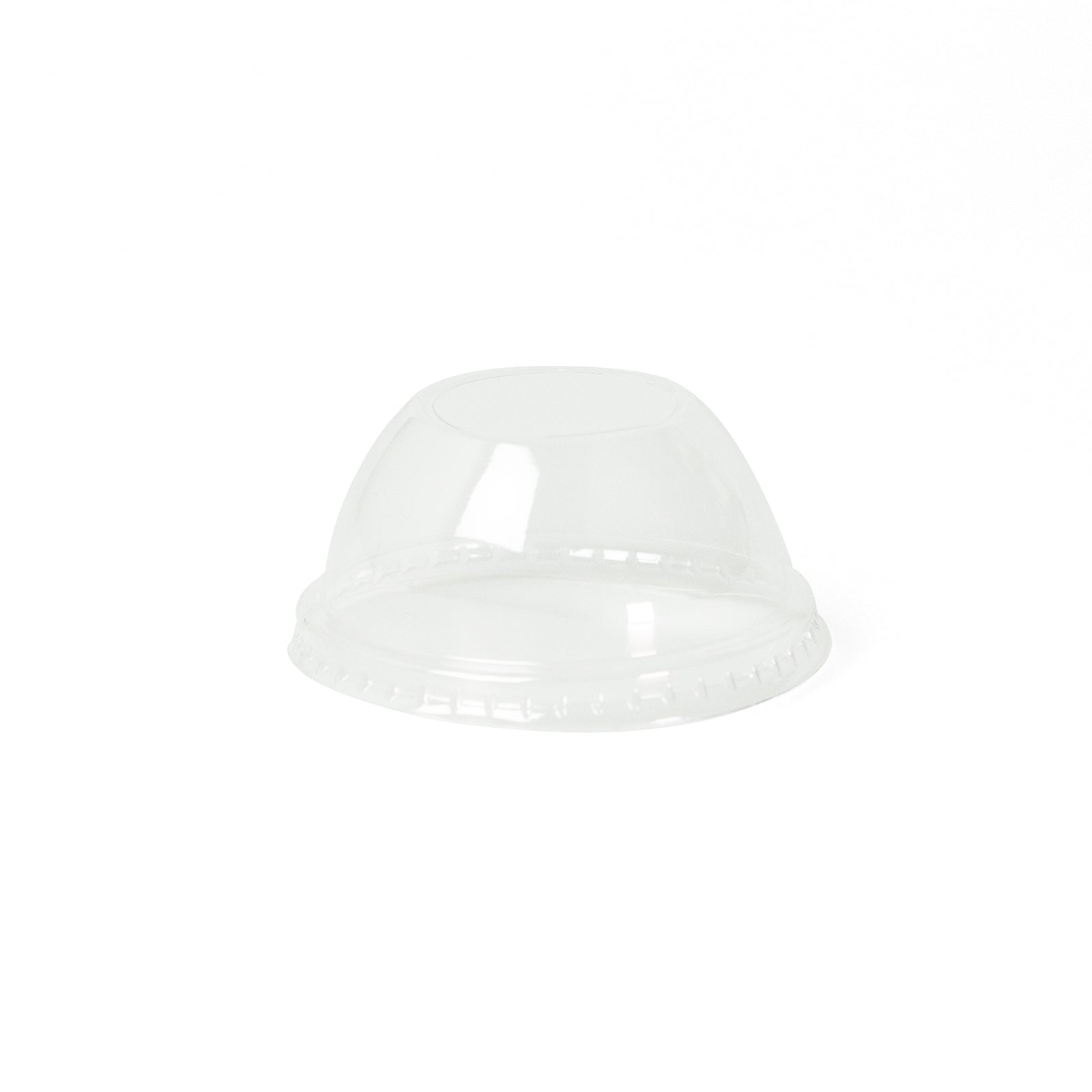 Packaging Wise 4 oz clear RPET dome lid — recyclable plastic lid perfect for small dessert or sauce cups, ensuring secure fit and excellent product visibility, pack of 1000.