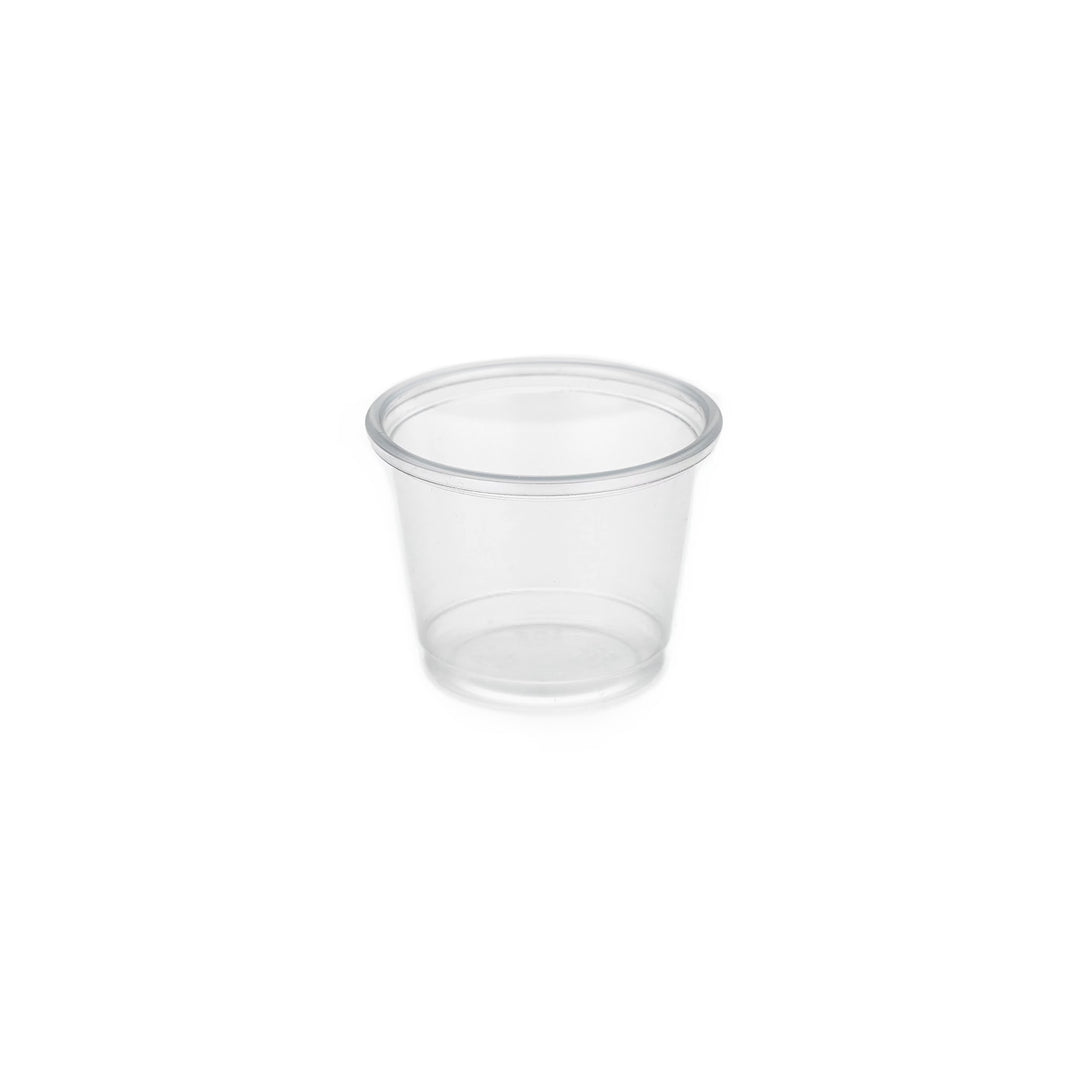 Packaging Wise 1 oz clear PET sauce pot — ideal for portioning sauces, dressings, and dips; pack of 1000.
