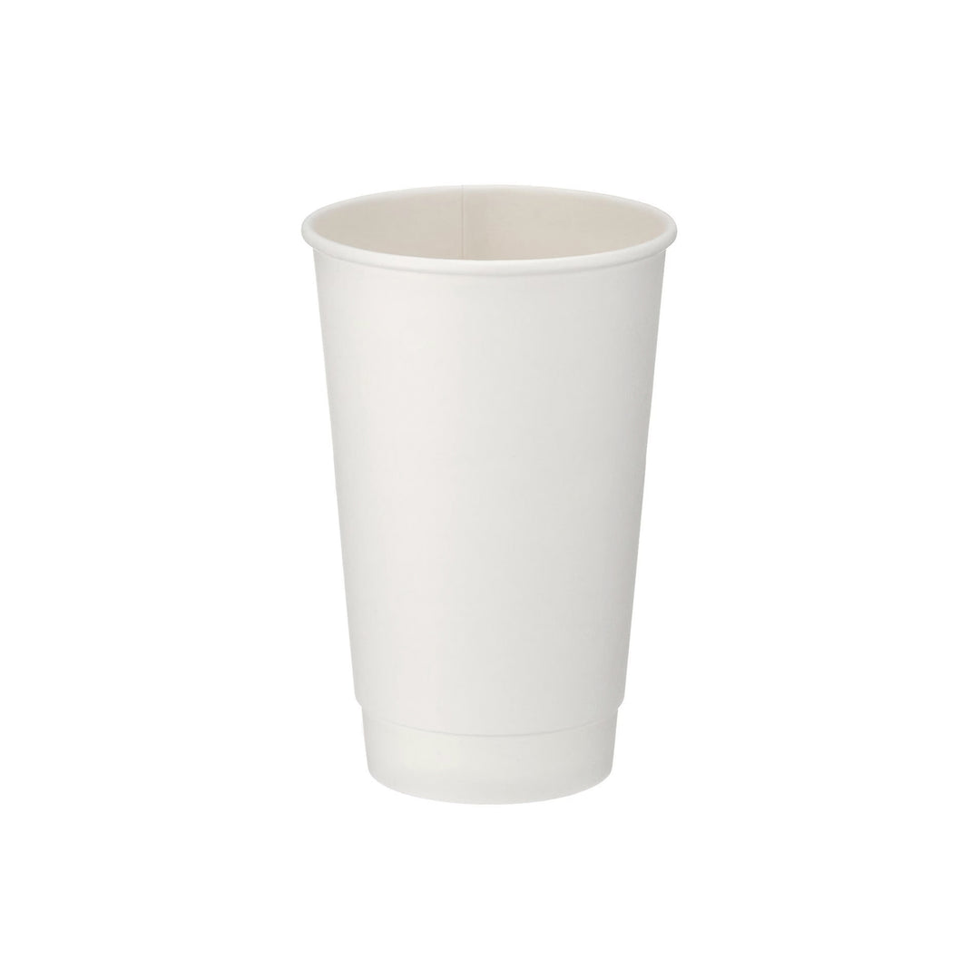 Packaging Wise 16 oz white double wall coffee cup — extra-large insulated cup ideal for serving hot coffee, tea, or hot chocolate, perfect for takeaway; pack of 500.