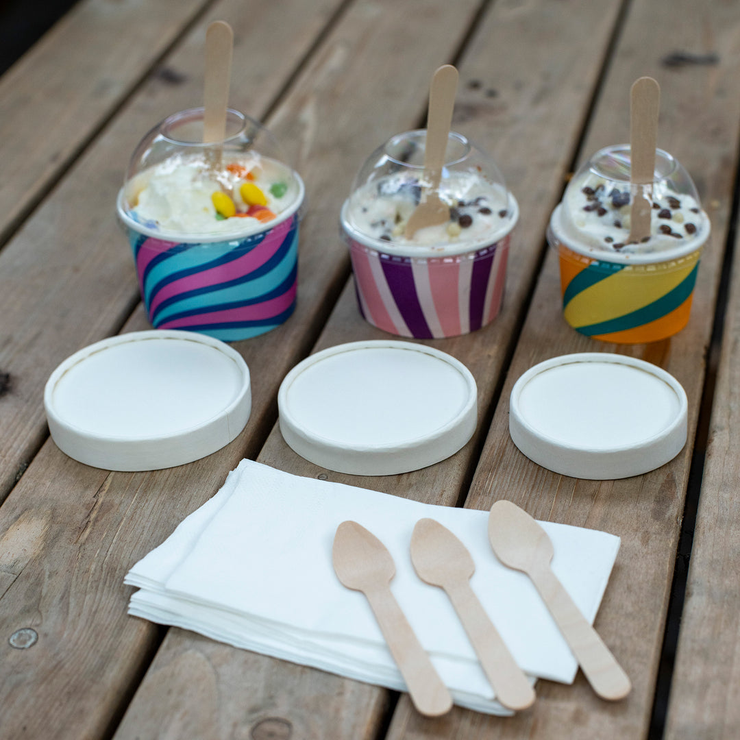 Packaging Wise 6oz white paper lid — sustainable, secure lid solution for 6oz ice cream tub service, perfect for cafés, dessert shops and event catering.