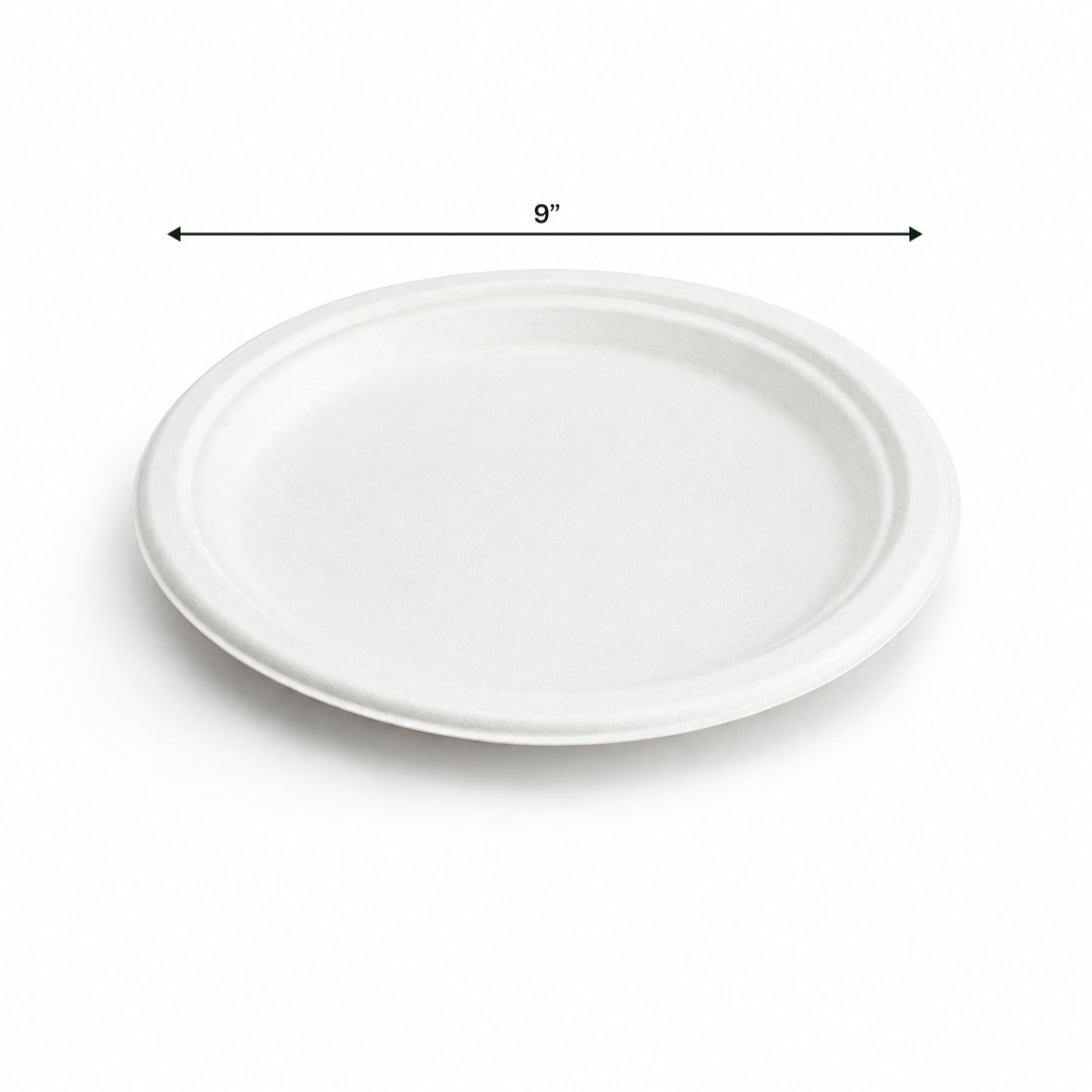 9" White Bagasse Round Plate (1 x 500)