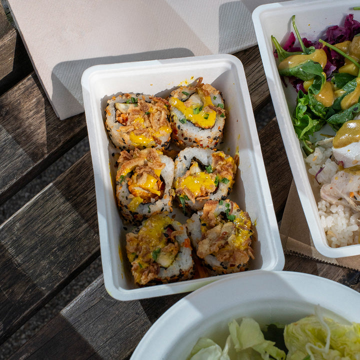 6.5" x 4" White Bagasse Food Tray (1 x 500)