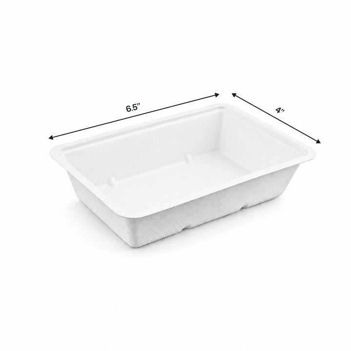 6.5" x 4" White Bagasse Food Tray (1 x 500)
