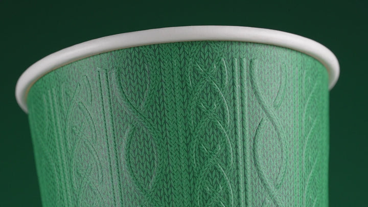 8oz - 80mm Diameter Festive Embossed Knit Double Wall Hot Cups – Red Green White Mixed Colours (1 x 500)