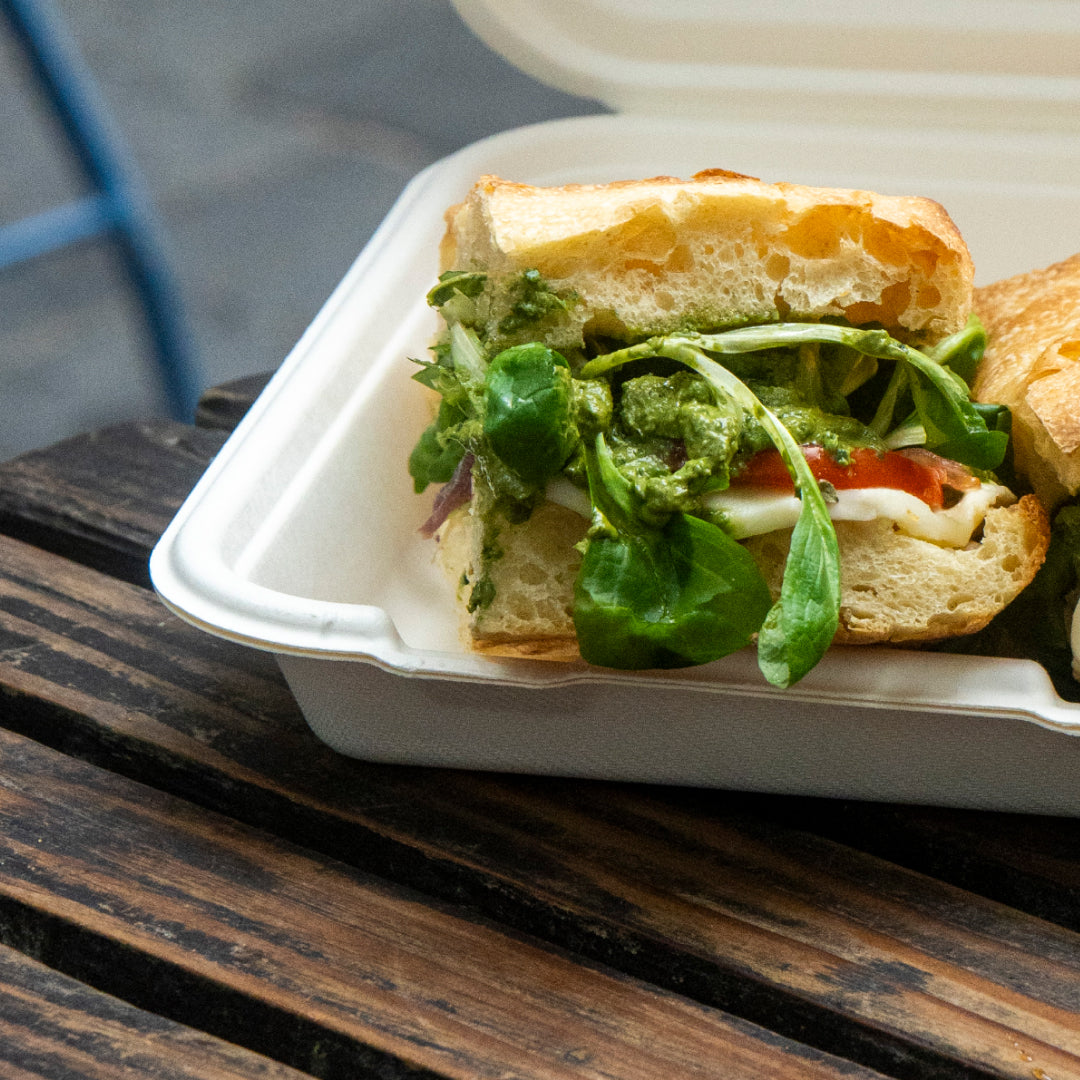 9" x 9" White Bagasse Clamshell Box (1 x 250)