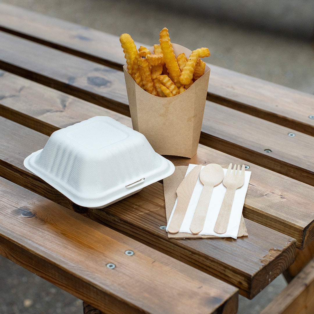6" x 6" White Bagasse Clamshell Box (1 x 500)
