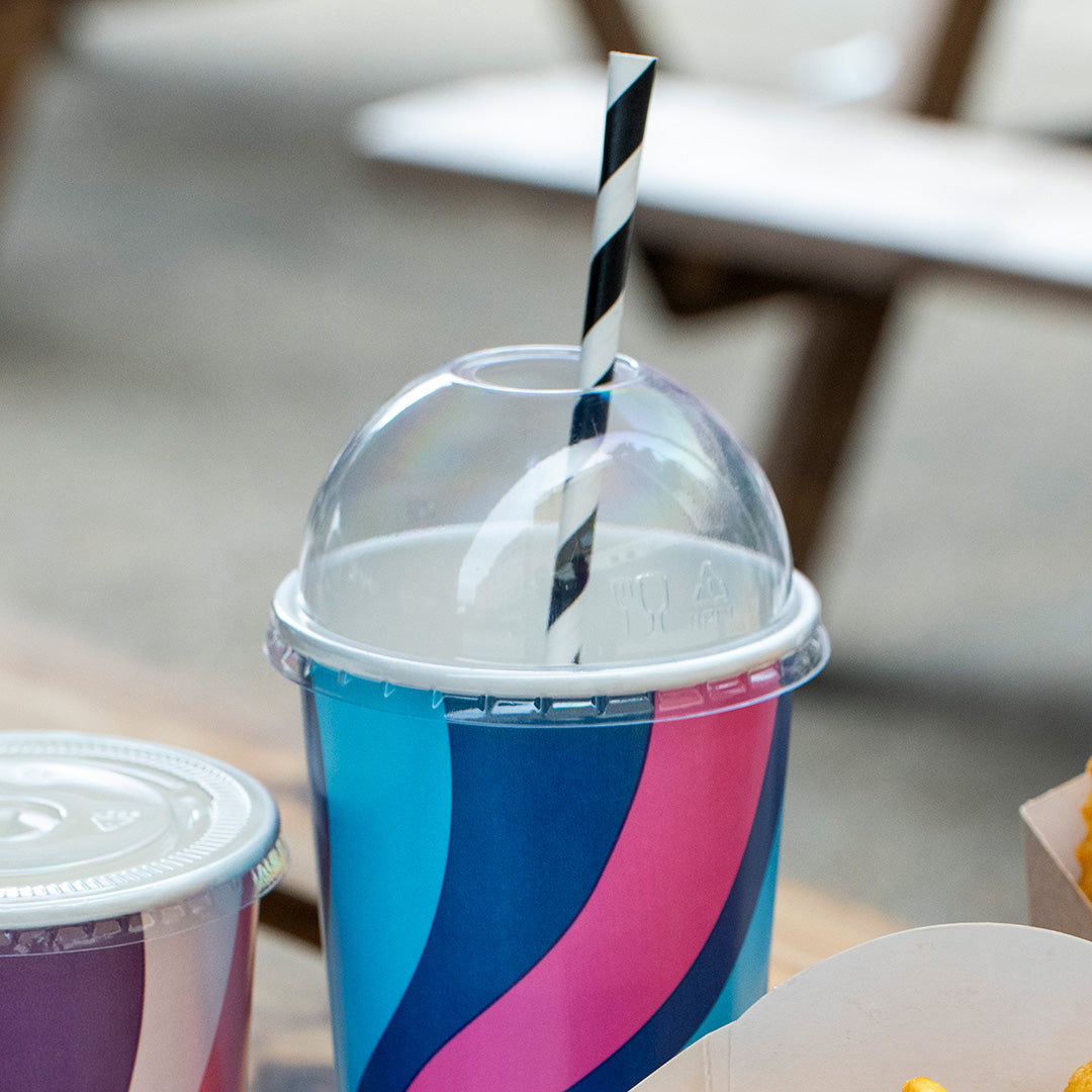 Clear dome cold cup lid with straw hole – top view