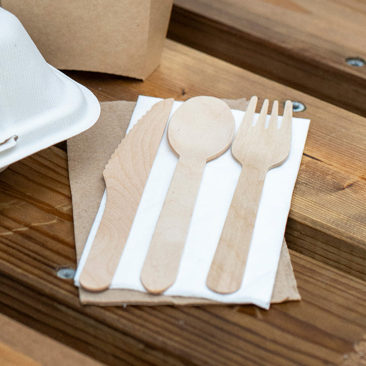 210mm Brown Kraft 4 in 1 Wooden Cutlery Set (1 x 500)