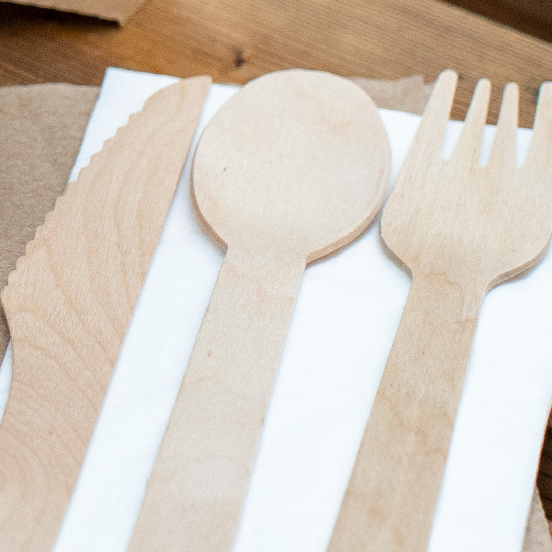 210mm Brown Kraft 4 in 1 Wooden Cutlery Set (1 x 500)