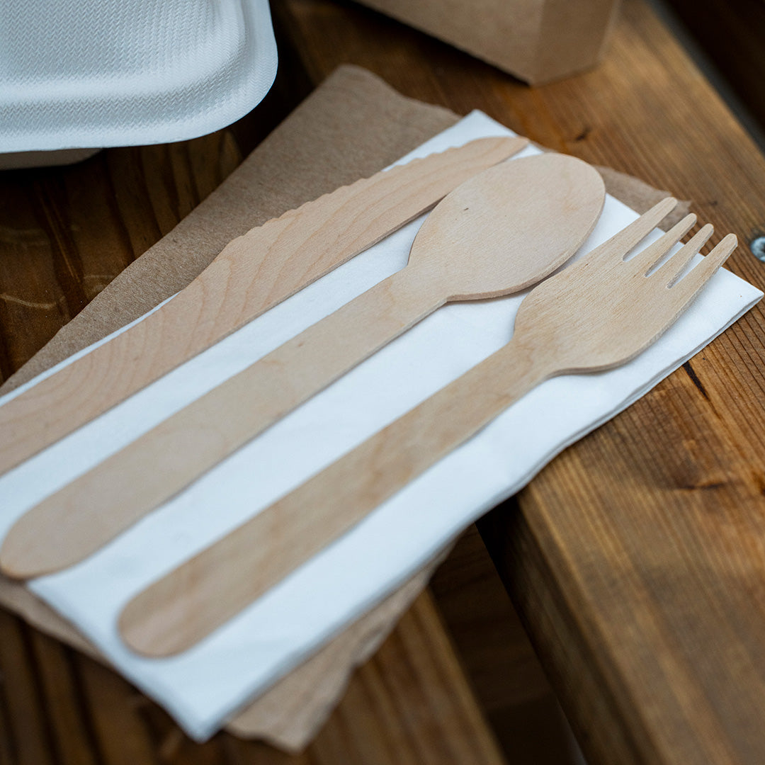 210mm Brown Kraft 4 in 1 Wooden Cutlery Set (1 x 500)