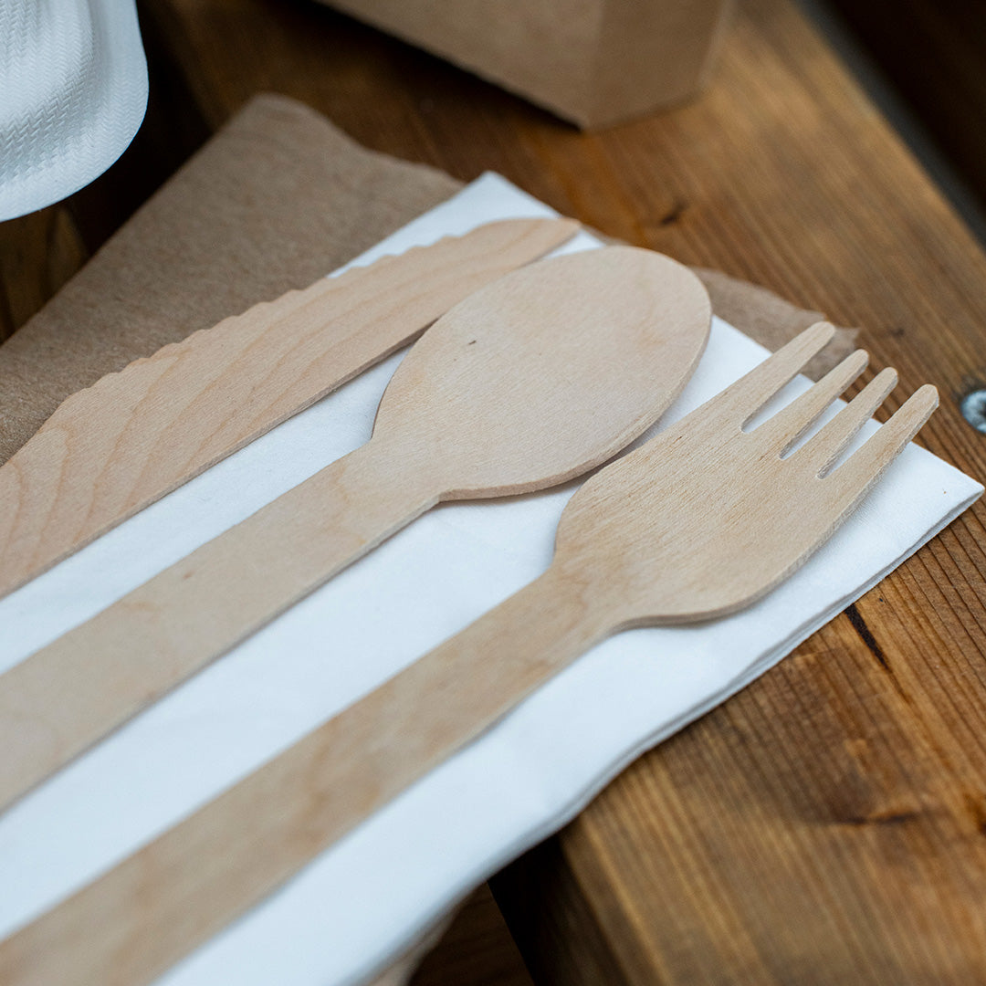 210mm Brown Kraft 4 in 1 Wooden Cutlery Set (1 x 500)