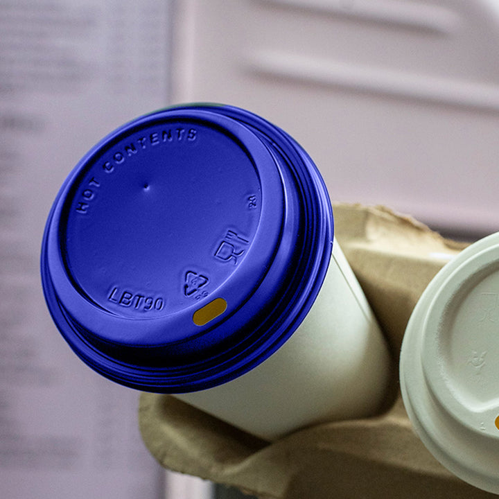 12oz - 90⌀ White Ripple Wall Hot Cup & Blue Cup Lids (1 x 1,000) - image 2