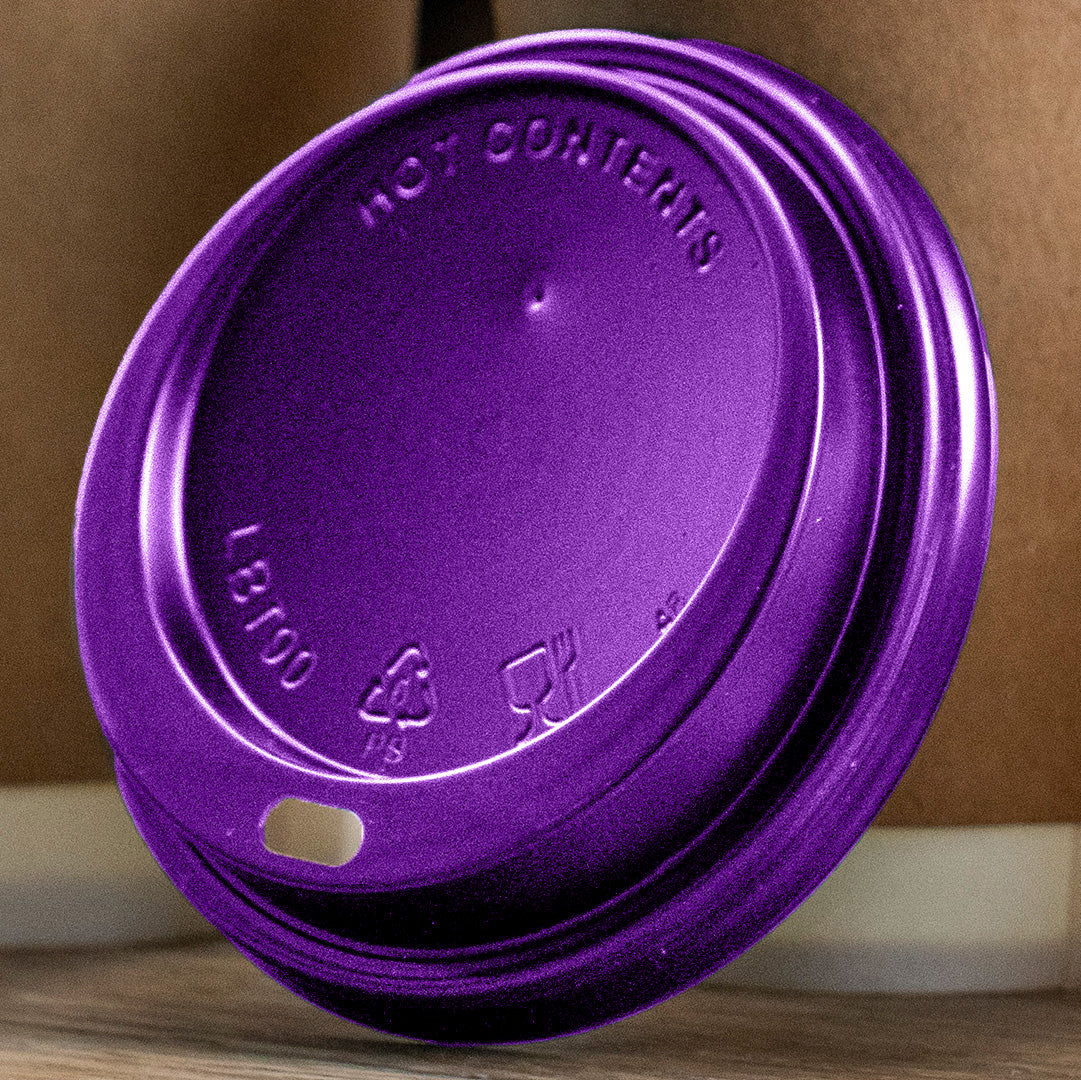 16oz - 90⌀ Brown Kraft Double Wall Hot Cup & Purple Cup Lids (1 x 1,000)