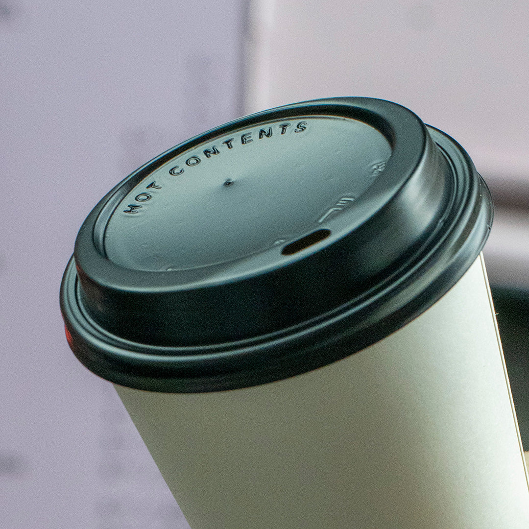 90mm black sip-through coffee cup lid – top view